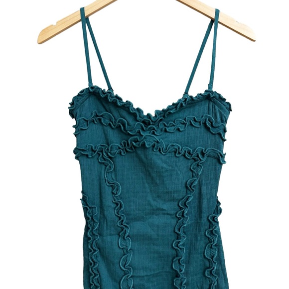 NWT Free People Inessa Ruffle Midi Dress Dragonfly Turquoise - Picture 4 of 7